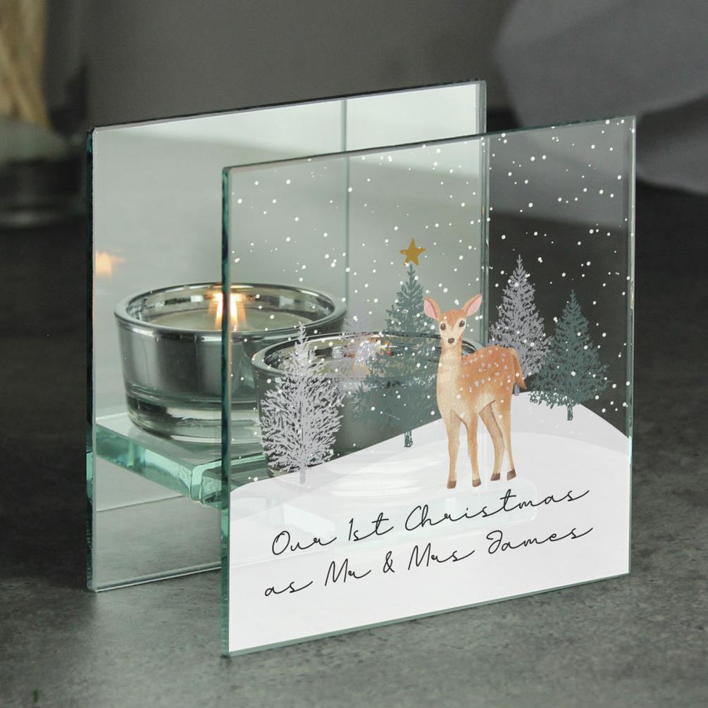 Personalised Christmas Deer Glass Tea Light Candle Holder Extra Image 3